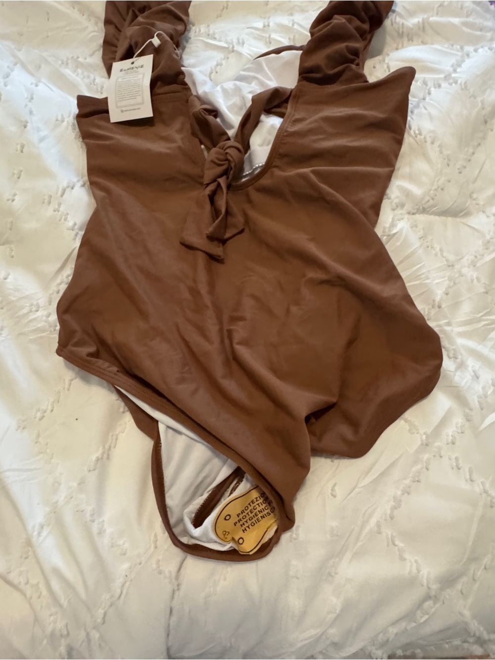 Chest-Tie One-Piece Swimsuit in Warm Brown